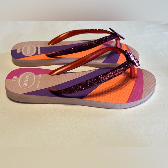Havaianas flip flops slides sandals Girls 2 pink purple glitter  rainbow unicorn - Picture 3 of 10